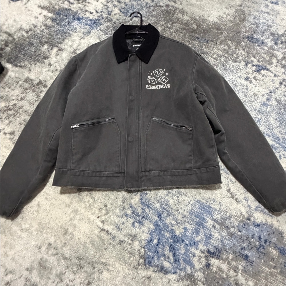 Black Workwear Jacket with Logo Embroidery